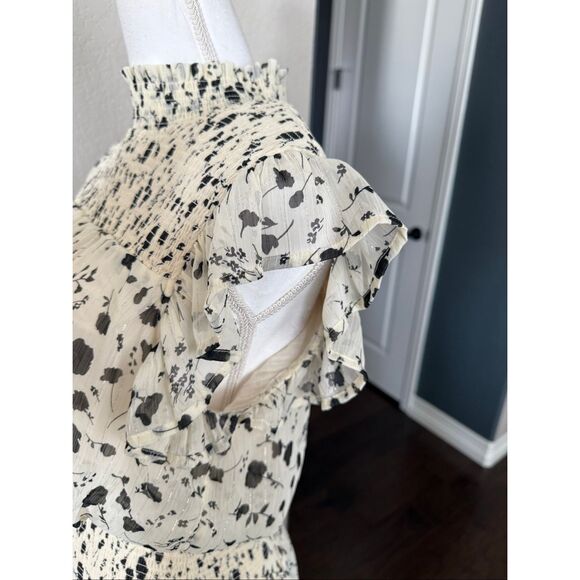 New Lulu’s Sweet Shimmer Cream Floral Print Smocked Maxi Dress Medium - Picture 10 of 11